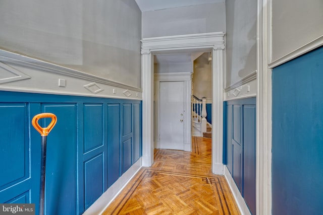 interior space with light parquet floors