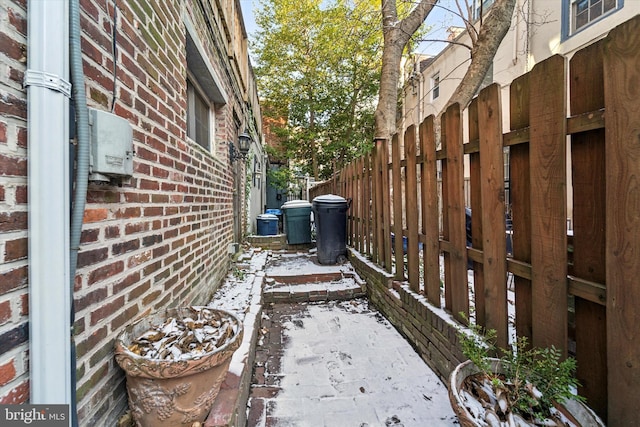 view of snow covered exterior