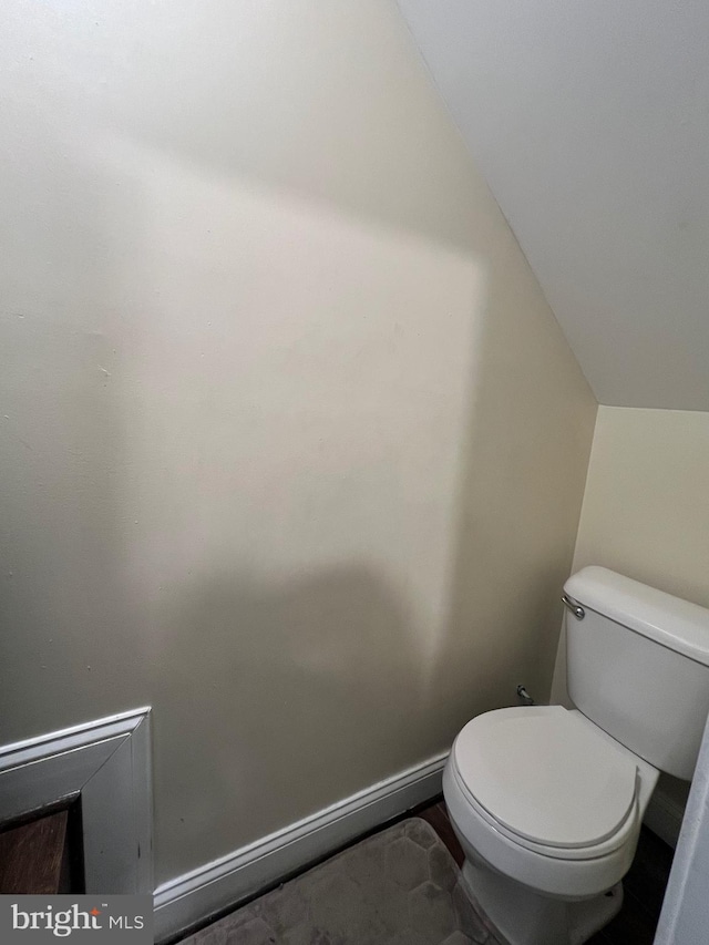 bathroom with toilet and vaulted ceiling