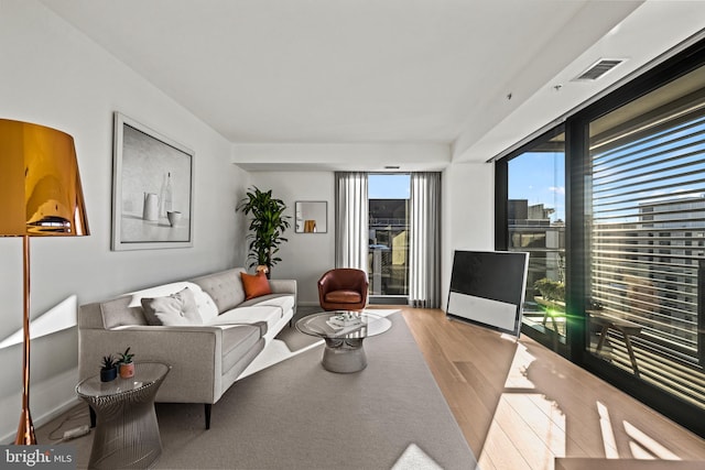 living room with hardwood / wood-style flooring