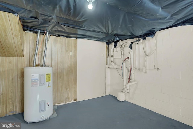 basement with electric water heater