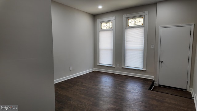 foyer entrance featuring dark hardwood / wood-style floors