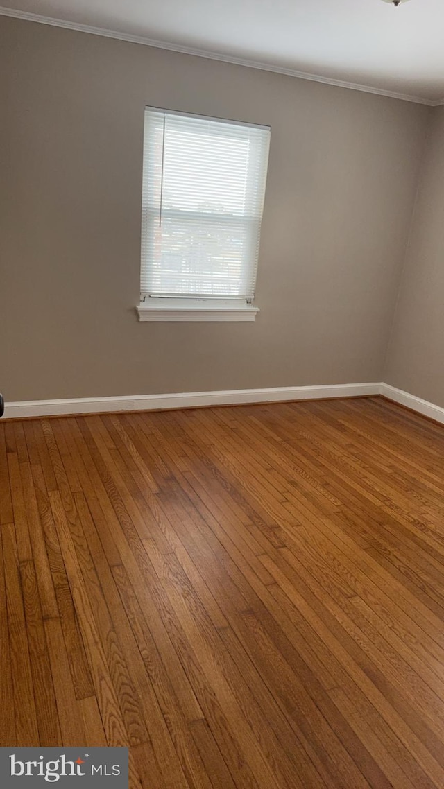 spare room featuring crown molding and wood-type flooring