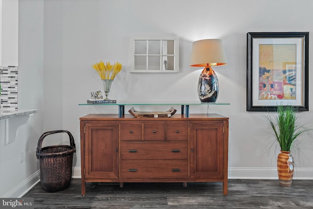 details with wood-type flooring and backsplash