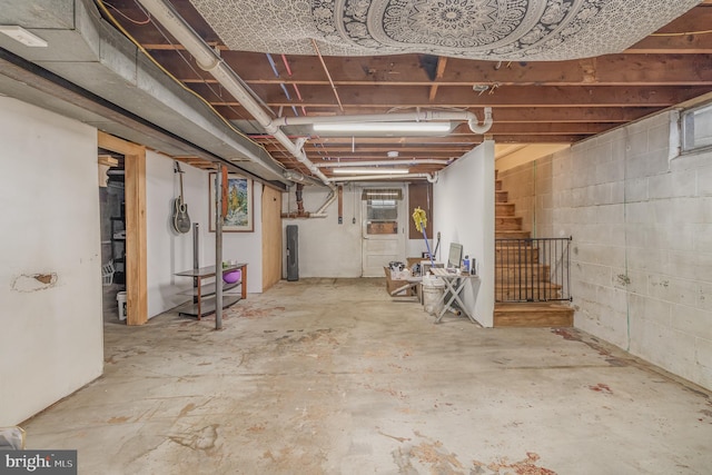 basement featuring water heater