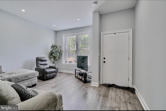 living room with light hardwood / wood-style floors