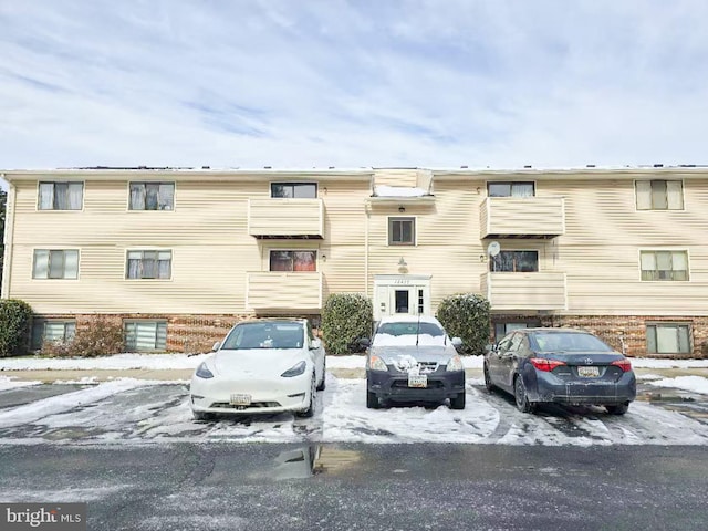 view of snow covered building