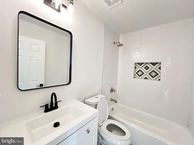 full bathroom with vanity, shower / bathtub combination, and toilet