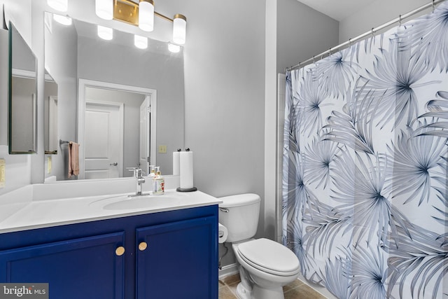 bathroom with vanity, toilet, and tile patterned flooring