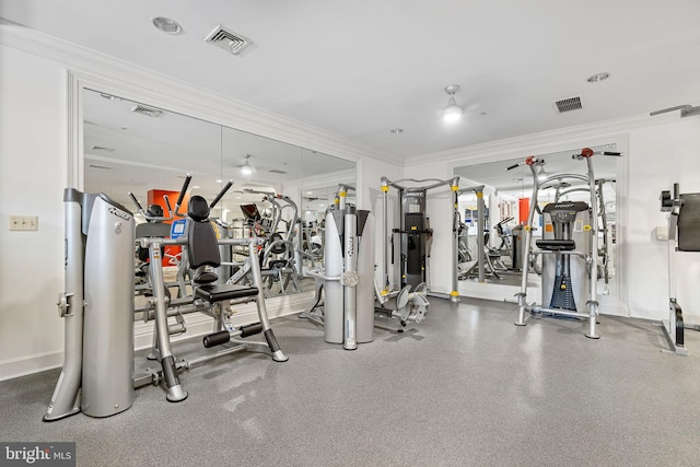 exercise room with crown molding