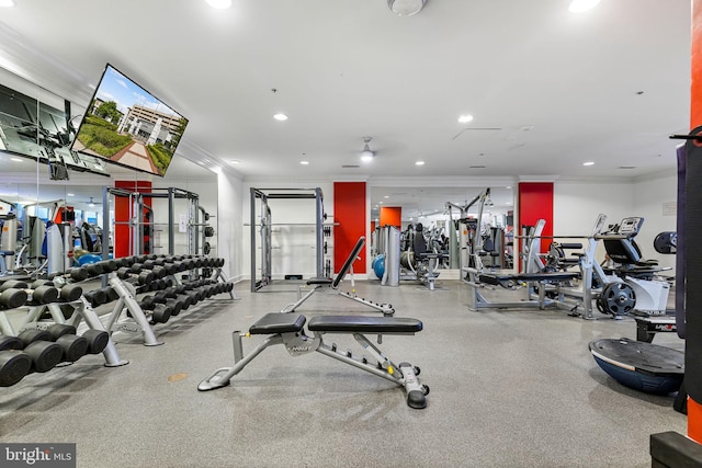 gym featuring ornamental molding