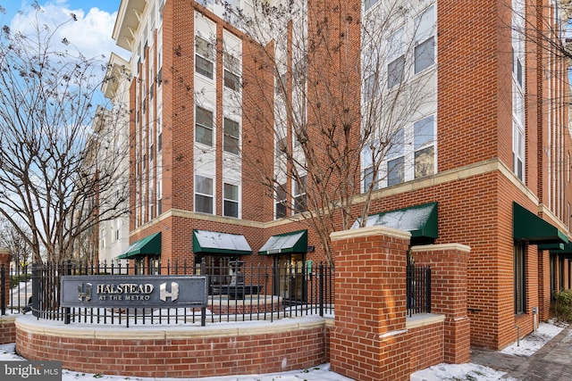 view of snow covered property