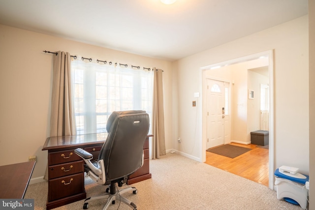 view of carpeted home office