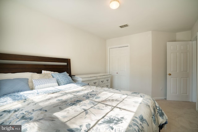 carpeted bedroom featuring a closet