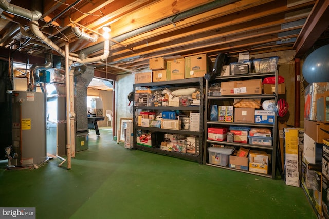 basement featuring water heater