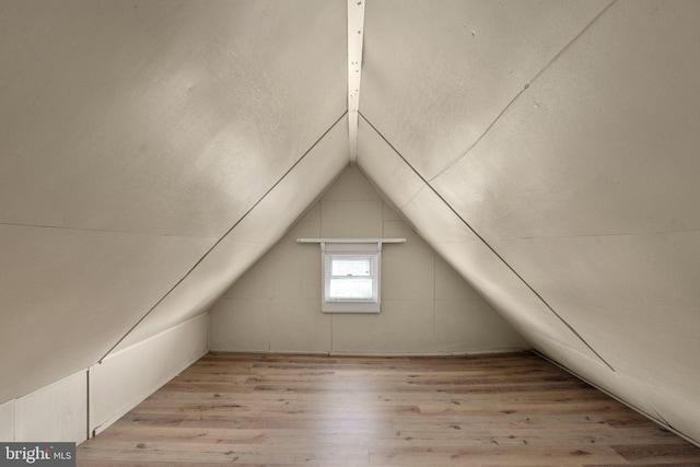 additional living space featuring light wood-type flooring and lofted ceiling