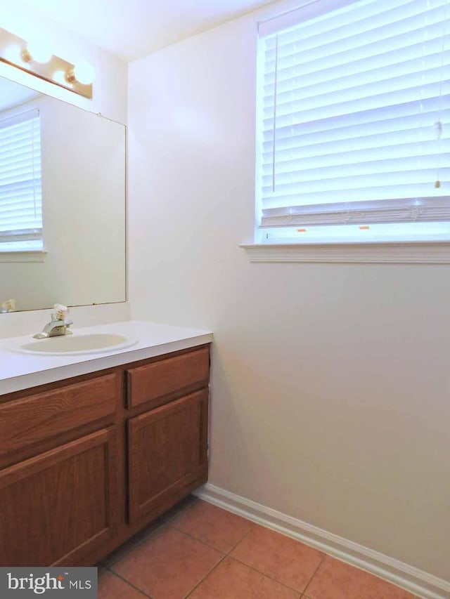 bathroom with tile patterned floors and vanity