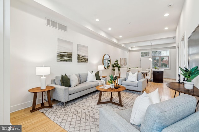 living room with light wood-type flooring