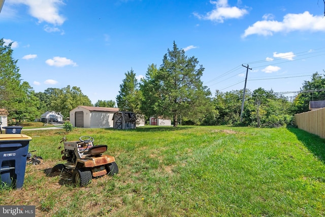 view of yard with a storage shed