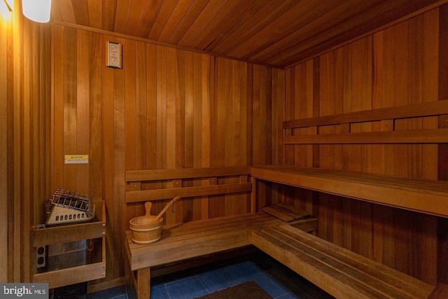 view of sauna / steam room with tile patterned floors