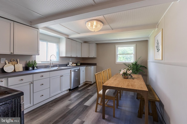 kitchen with dishwasher, sink, and white cabinets