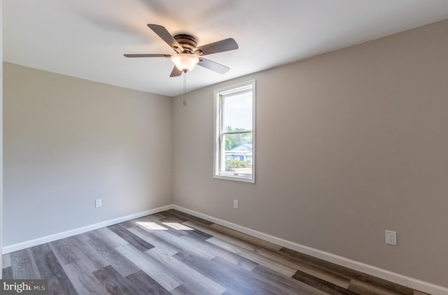 unfurnished room with ceiling fan and light wood-type flooring