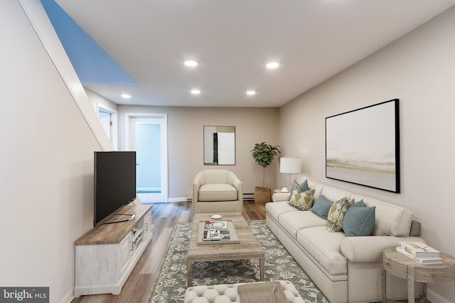 living room with hardwood / wood-style floors