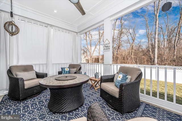 sunroom featuring coffered ceiling