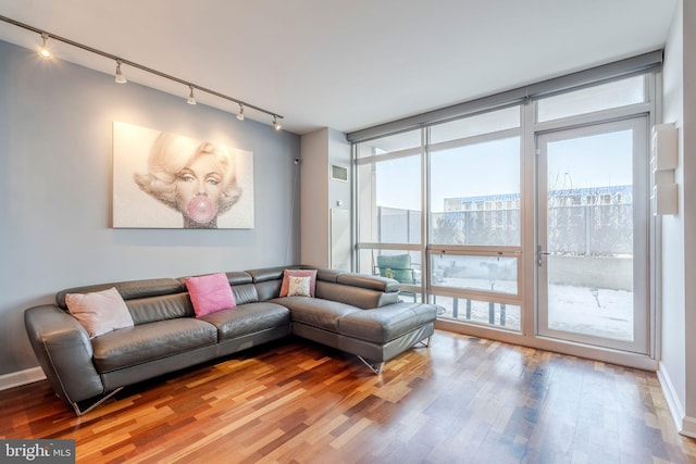 living room featuring hardwood / wood-style floors and expansive windows