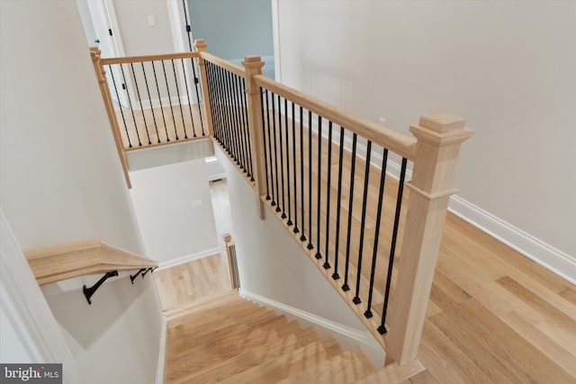 stairway featuring hardwood / wood-style floors