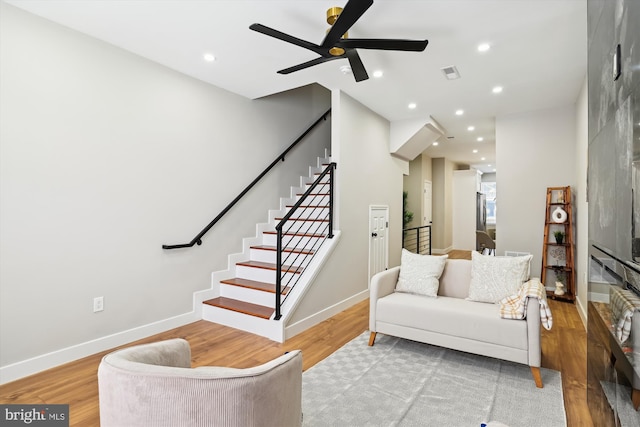 living room with hardwood / wood-style floors