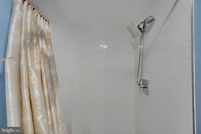 interior details featuring curtained shower