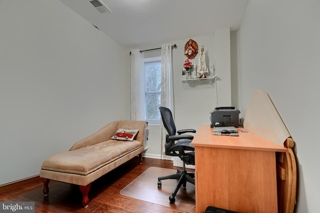 office space featuring dark hardwood / wood-style flooring