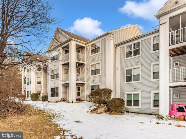 view of snow covered building