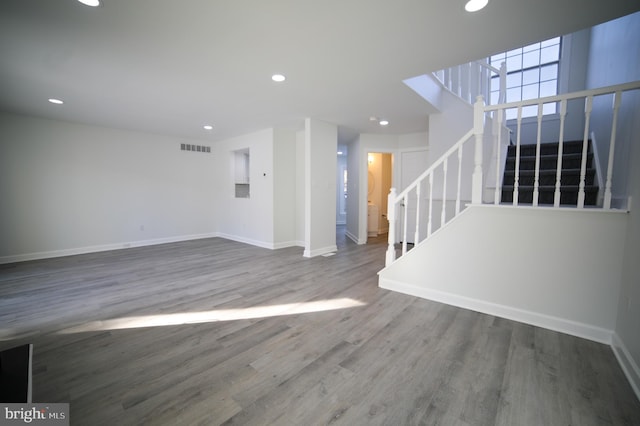 unfurnished living room with hardwood / wood-style floors