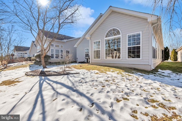 view of snow covered property