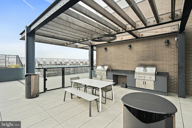 view of patio / terrace with area for grilling, a pergola, and grilling area