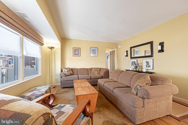 living room featuring light wood-type flooring