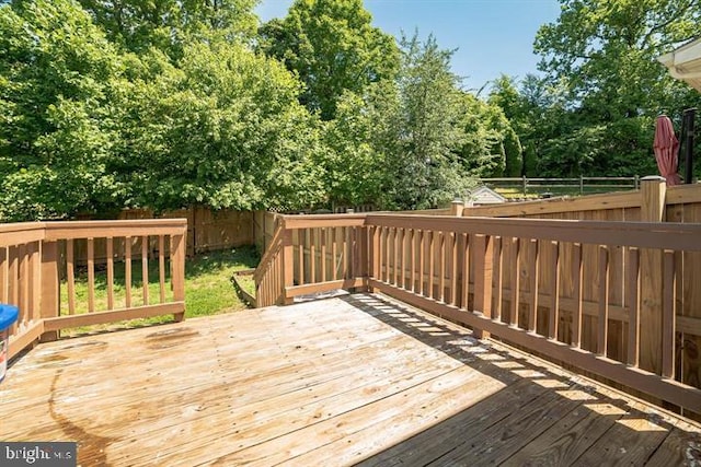 wooden deck featuring a fenced backyard