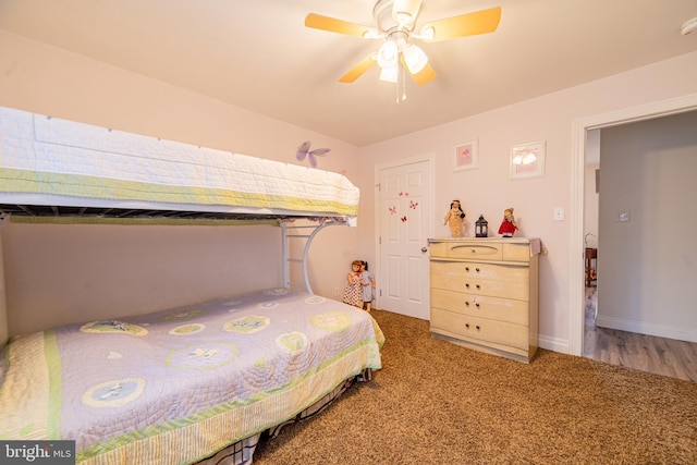 bedroom featuring carpet floors and ceiling fan