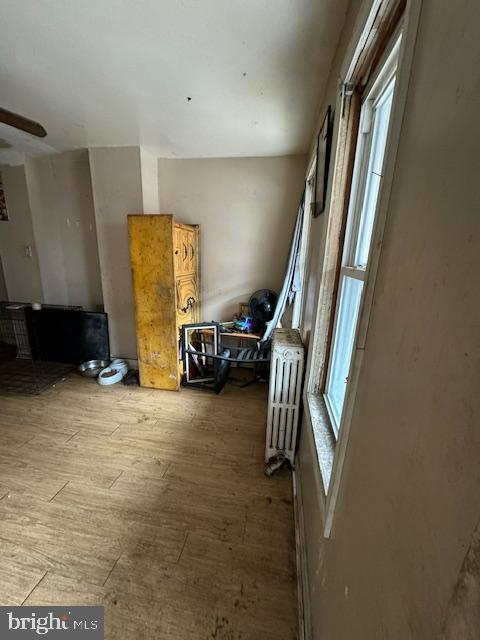 miscellaneous room with radiator and hardwood / wood-style floors