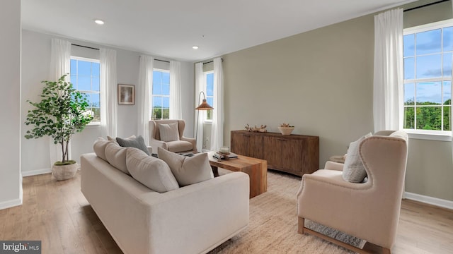 living room with light hardwood / wood-style flooring