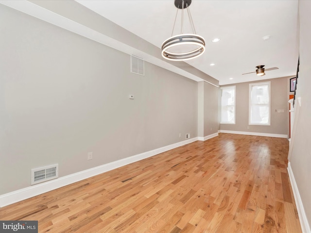 interior space featuring light hardwood / wood-style flooring and ceiling fan