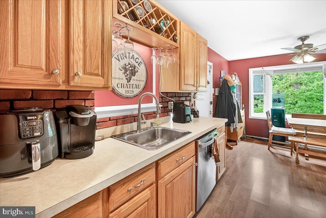 24200 Log House Rd, Gaithersburg, MD 20882 - kitchen with dishwasher, light countertops, ceiling fan, and light wood-style floors