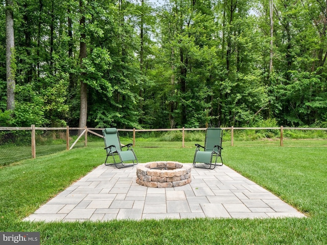 view of patio featuring an outdoor fire pit