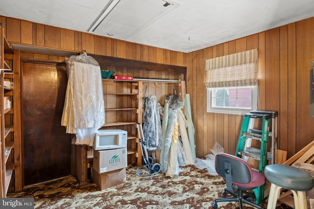 miscellaneous room with wood walls