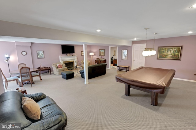 playroom featuring billiards and carpet