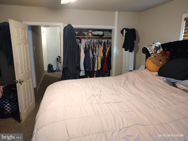 bedroom with carpet floors and a closet