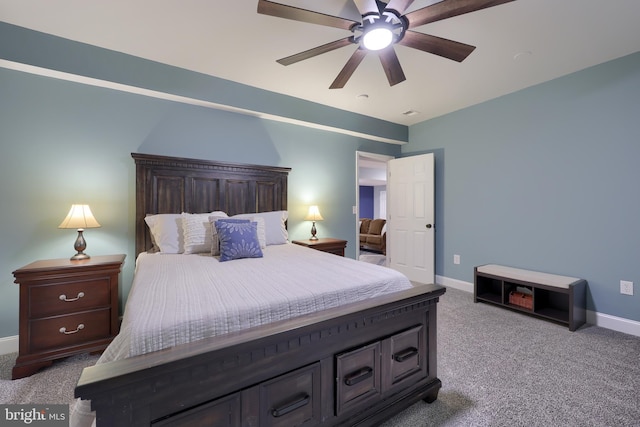 bedroom with carpet floors and ceiling fan