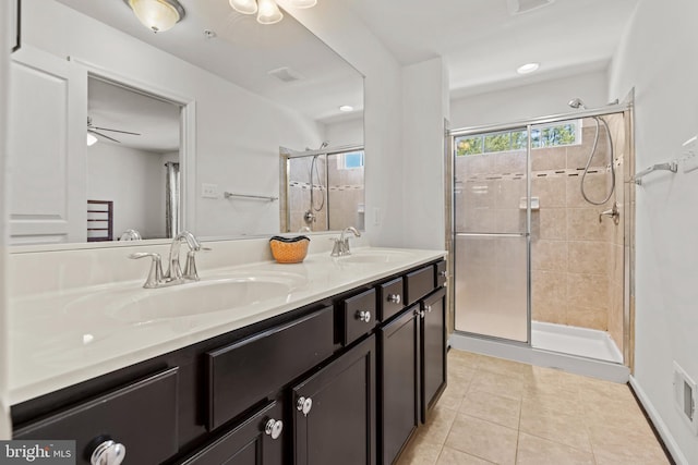 1324 Ray Ln, Glen Burnie, MD 21061 - bathroom featuring double vanity, a sink, tile patterned floors, and a shower stall